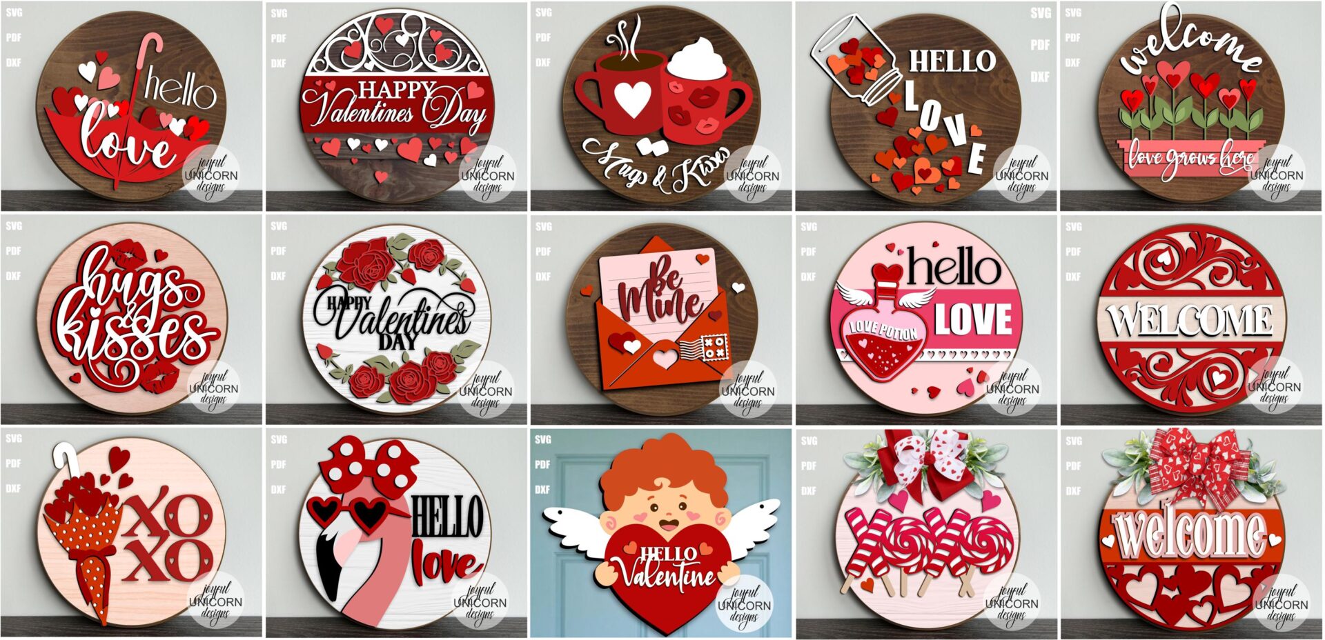 Valentine's Day Door Hangers Bundle SVG, Wood Round Signs, Glowforge and Cricut Ready Files, Romantic Welcome Signs SVG, Laser Cut Files - Image 9