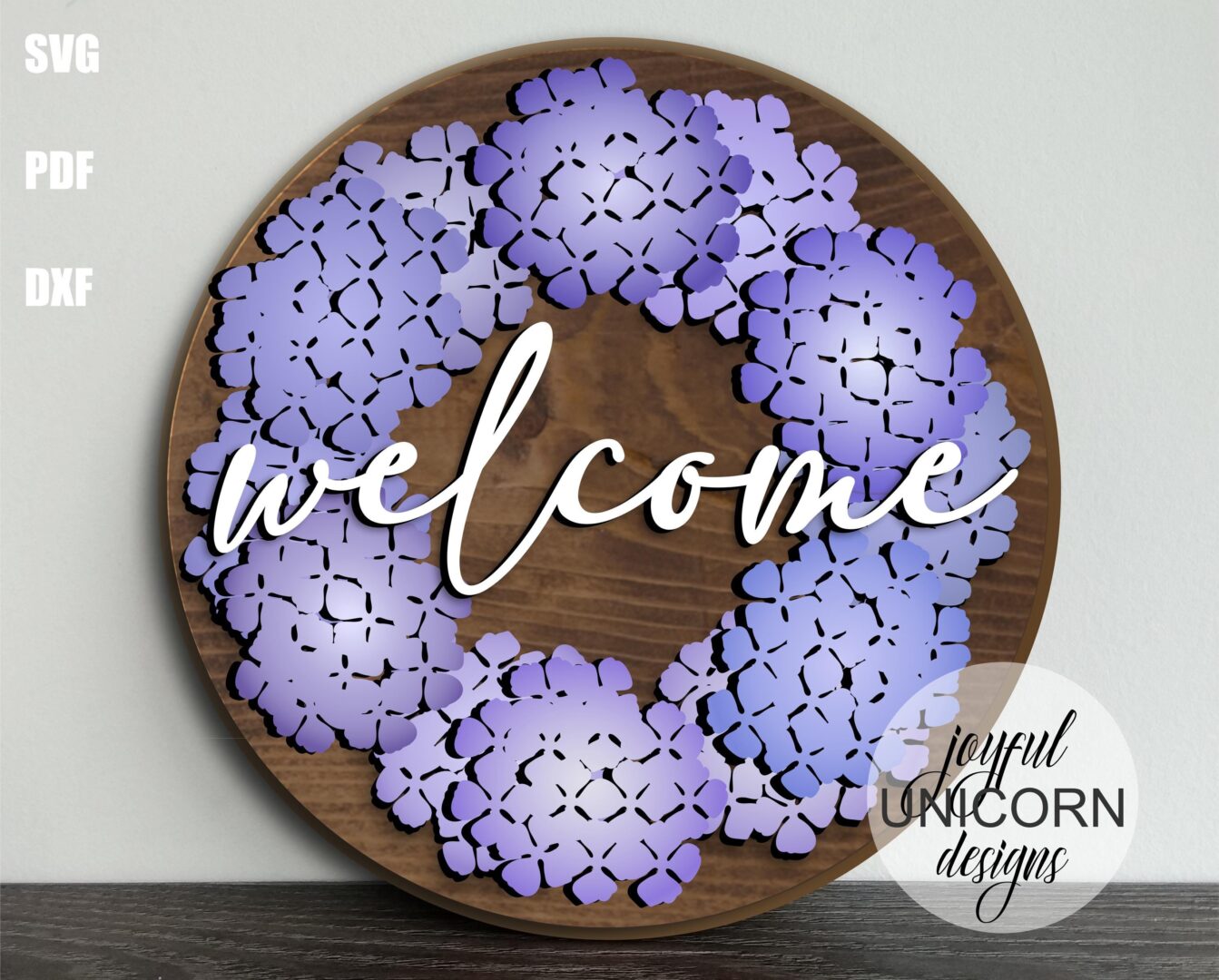 Hydrangea Welcome Sign SVG, Floral Door Wreath, Spring Round Sign SVG, Glowforge and Cricut Ready File, Laser Cut File