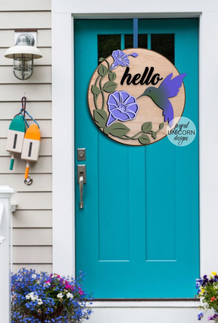 Spring Hummingbird Sign SVG, Hello Spring Door Sign, Glowforge and Cricut Ready files, Morning Glory Door Hanger SVG, CNC Cutting File - Image 2