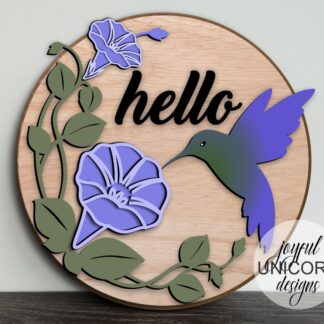 Spring Hummingbird Sign SVG, Hello Spring Door Sign, Glowforge and Cricut Ready files, Morning Glory Door Hanger SVG, CNC Cutting File