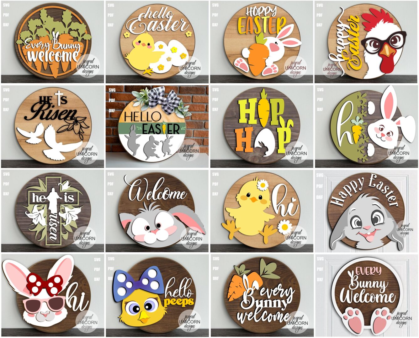 Happy Easter Round Sign SVG, Easter Bunny Door Hanger SVG, Wood Round Sign, Laser Cut File, Farmhouse Easter Decor, Easter Welcome Sign - Image 6