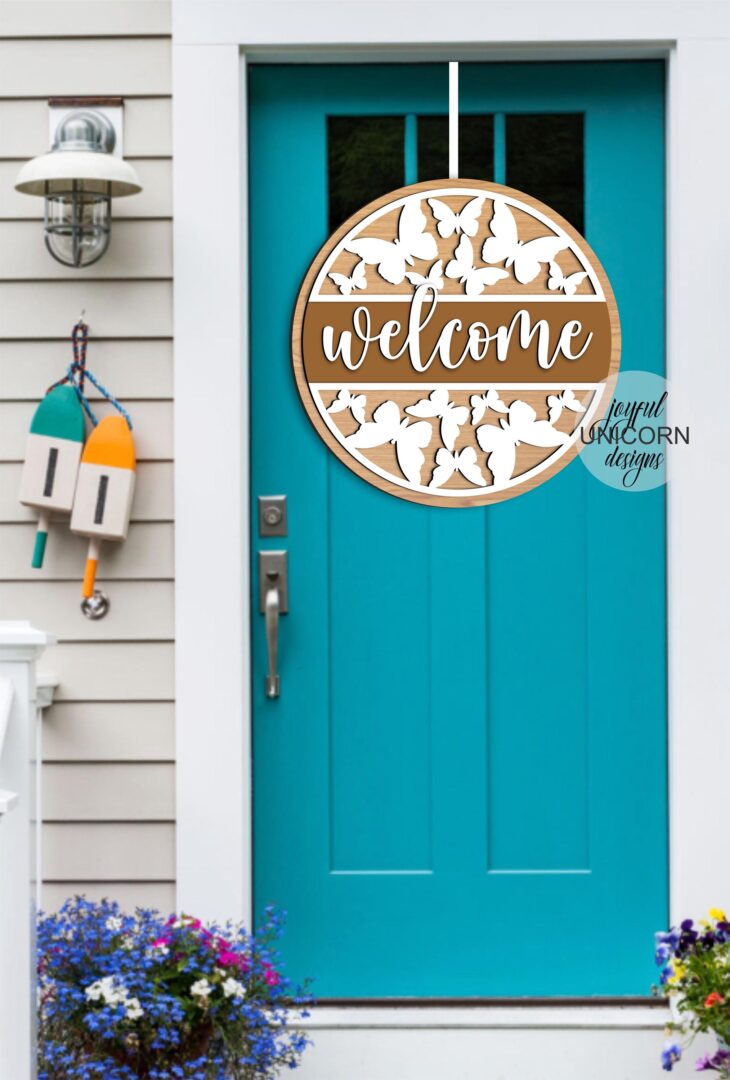 Butterfly Welcome Sign SVG, Summer Round Sign SVG, Spring Door Hanger svg, Glowforge and Cricut Ready File, Laser Cut File, CNC File - Image 2