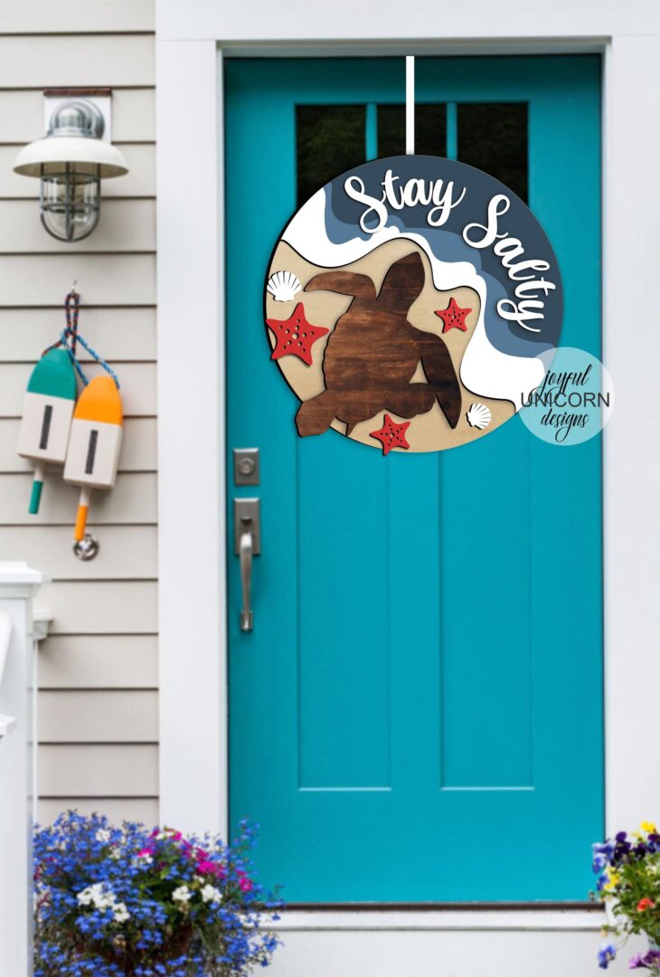 Stay Salty Round Sign SVG, Beach House Door Hanger SVG, Turtle Sign, Summer Welcome Sign, Glowforge and Cricut Ready File, CNC File - Image 2