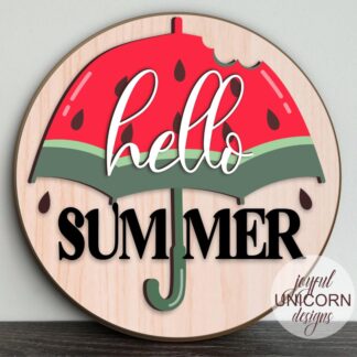 Hello Summer Door Hanger SVG, Summer Watermelon Sign SVG, Glowforge and Cricut Ready File, Watermelon Umbrella SVG, Summer Laser Cut File
