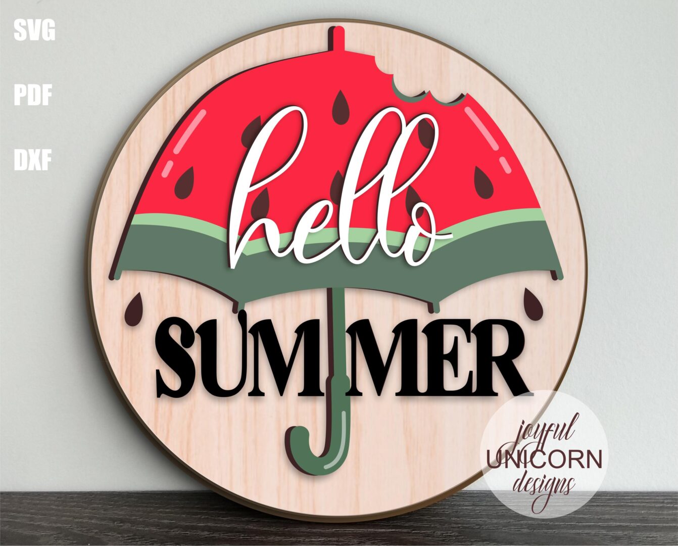 Hello Summer Door Hanger SVG, Summer Watermelon Sign SVG, Glowforge and Cricut Ready File, Watermelon Umbrella SVG, Summer Laser Cut File