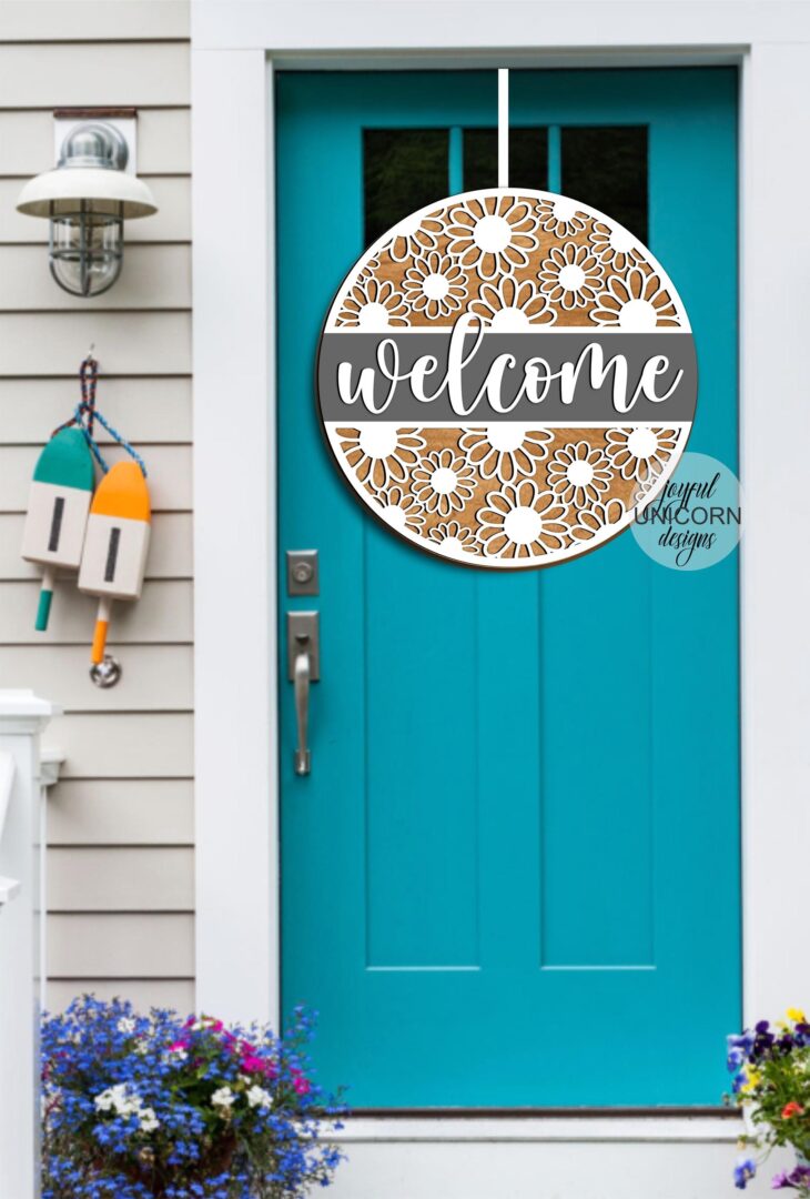 Daisy Welcome Round Sign SVG, Summer Door Hanger, Farmhouse Spring Sign SVG, Front Door Decor, Glowforge and Cricut File, CNC File - Image 2