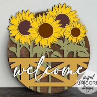 Sunflowers Welcome Sign SVG, Summer Door Hanger SVG, Floral Welcome Sign, Glowforge and Cricut Ready File, Laser Cut Farmhouse Door Sign