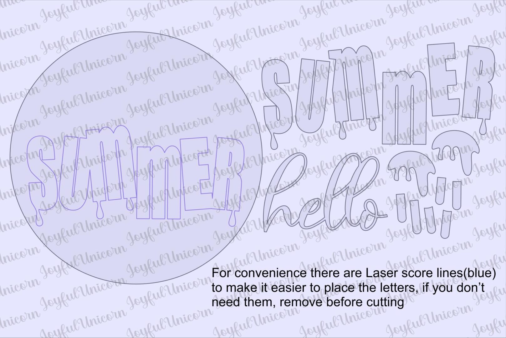 Hello Summer Wood Round Sign SVG, Ice Cream Door Hanger SVG, Sweet Summer Decor, Glowforge and Cricut File, Laser Cut File, Summer Cut File - Image 3