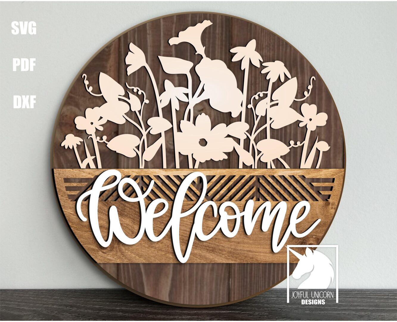 Wildflowers Welcome Door Hanger SVG | Farmhouse Round Sign | Layered Laser Cut File for Glowforge, Xtool, Cricut | Digital Download File