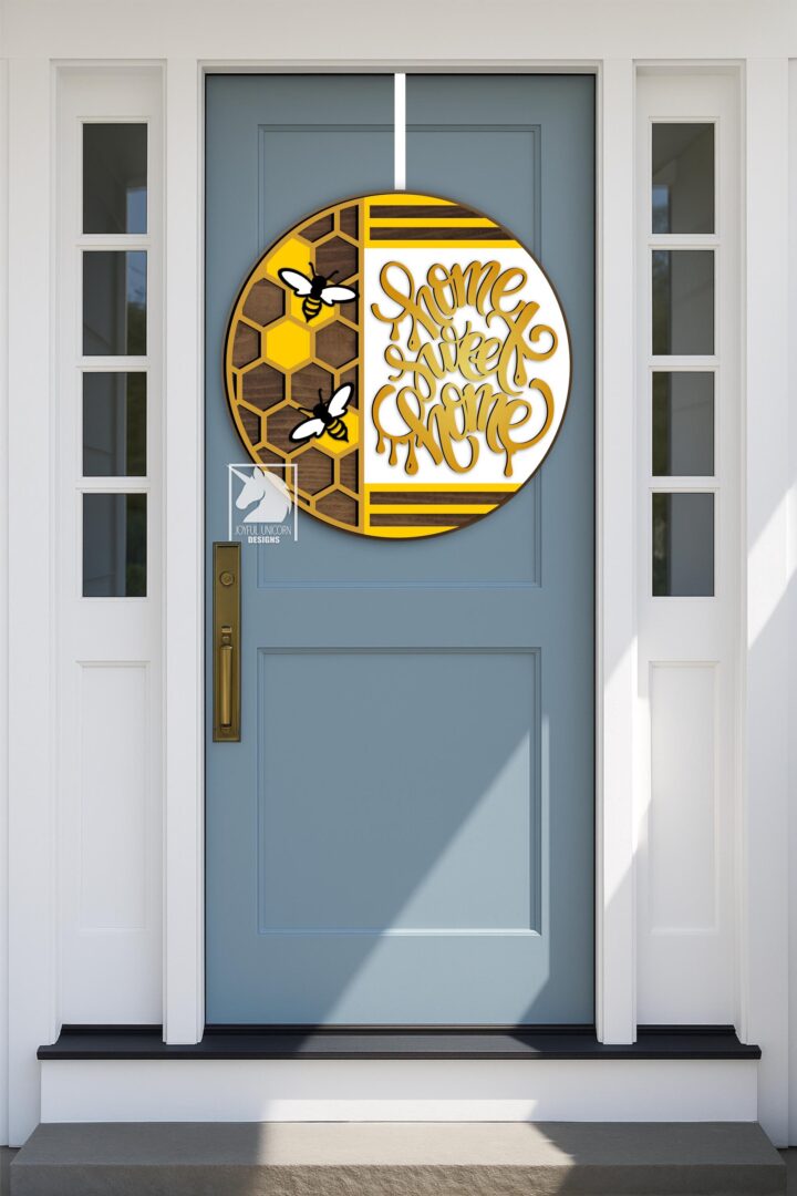 Home Sweet Home Wood Sign SVG, Bee Door Hanger SVG, Homeycomb Door Sign, Dripping Honey Sign, Glowforge, Cricut, CNC Ready File, Summer Sign - Image 2