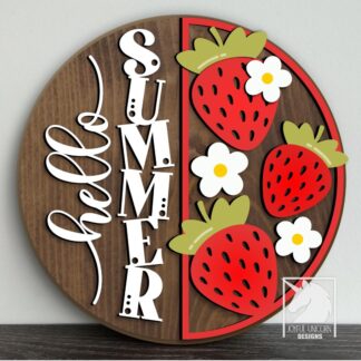 Hello Summer Door Hanger SVG, Sweet Strawberry Welcome Sign, Glowforge and Cricut Ready Files, Summer Laser Cut File, Front Door Decor SVG