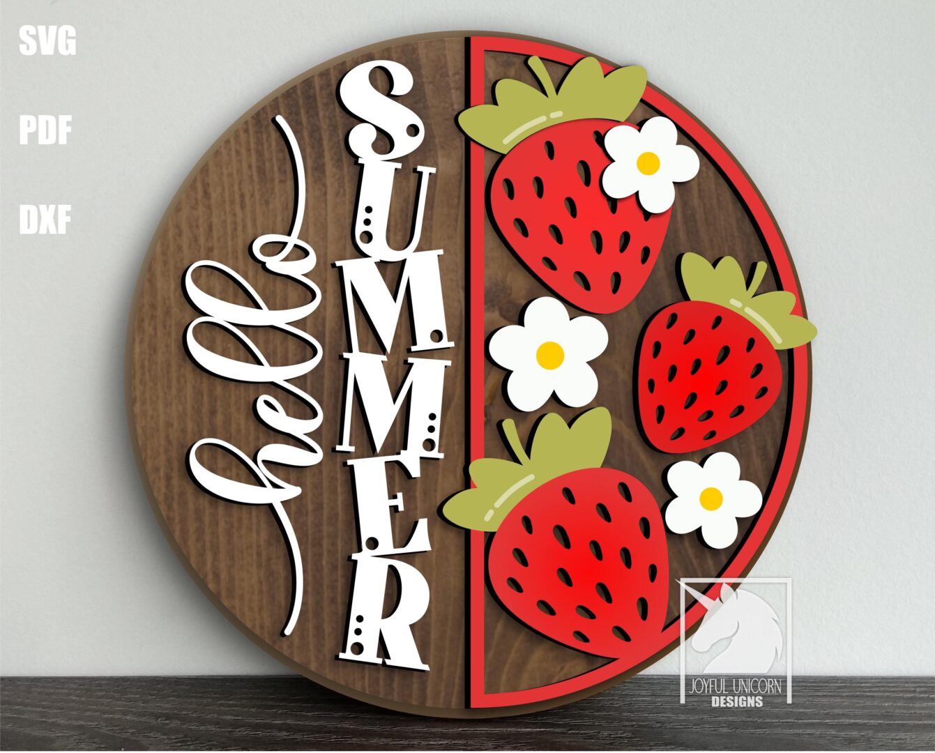 Hello Summer Door Hanger SVG, Sweet Strawberry Welcome Sign, Glowforge and Cricut Ready Files, Summer Laser Cut File, Front Door Decor SVG
