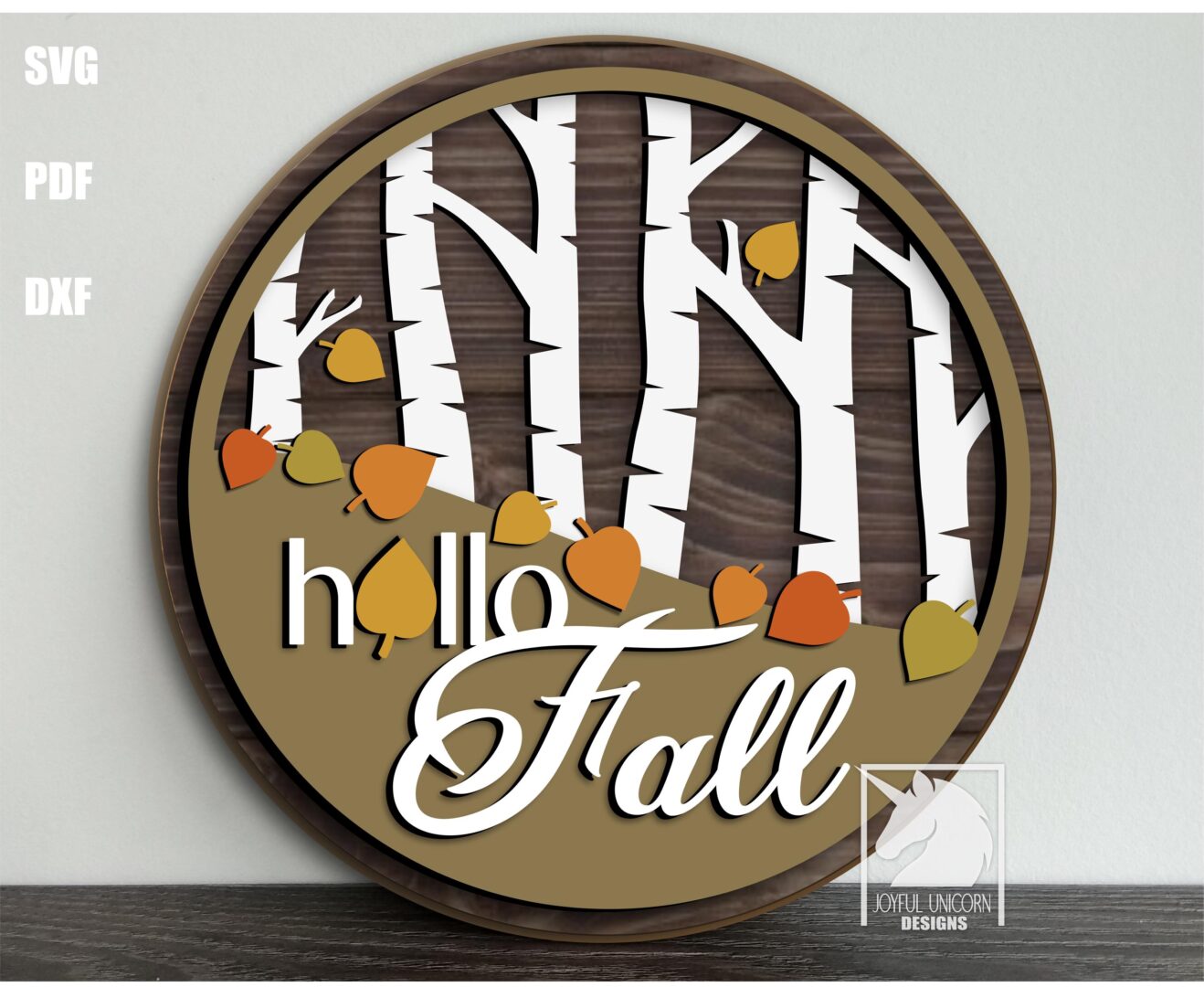 Hello Fall Birch Tree Sign SVG Autumn Forest Door Hanger Glowforge Cricut CNC Ready File Autumn Front Door Decor Laser Cut File