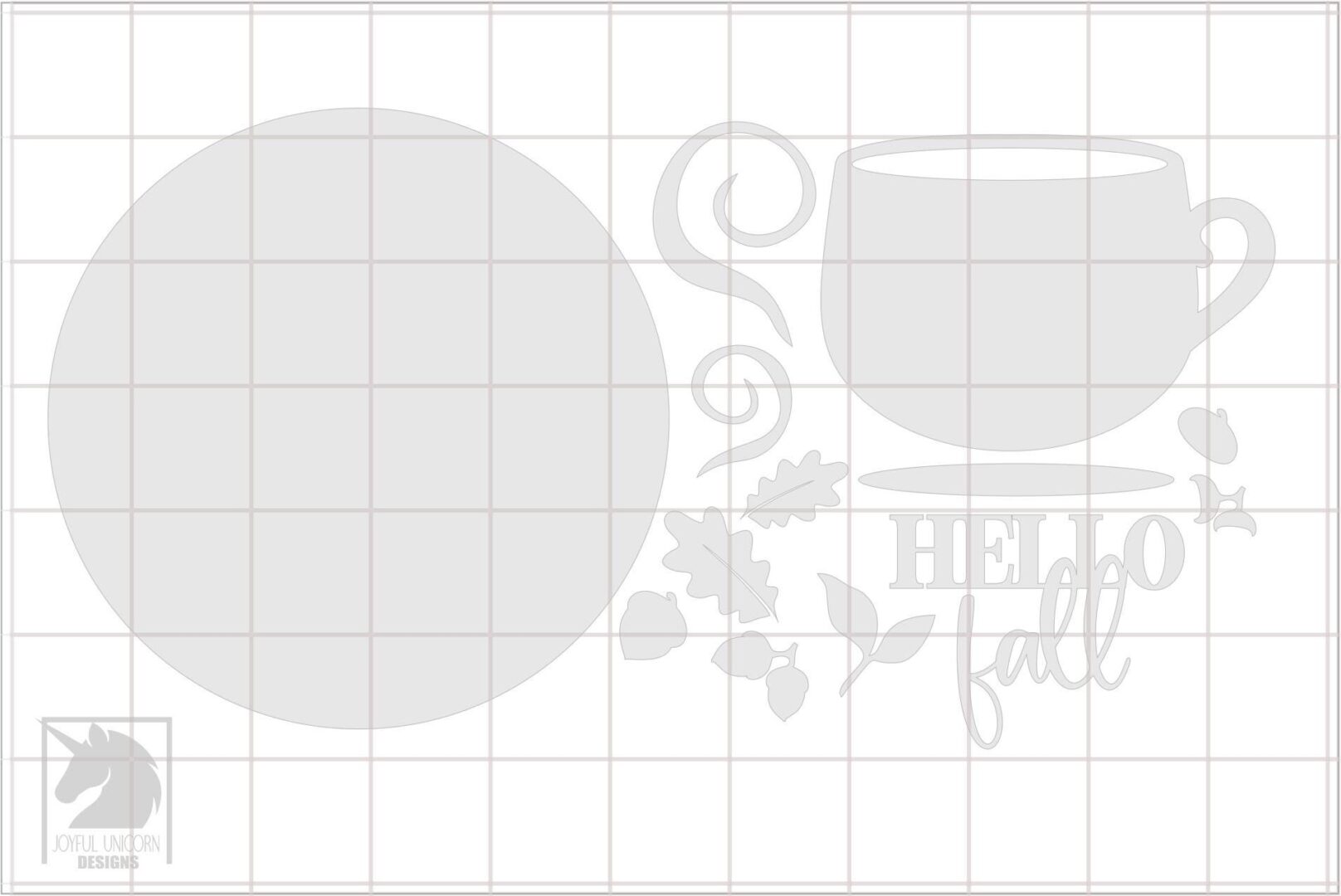 Hello Fall Coffee Mug Sign SVG Autumn Door Hanger with Acorns & Leaves Laser Cut Round Sign Digital Download SVG DXF Glowforge Ready File - Image 3