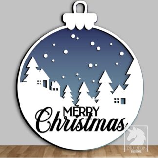 Merry Christmas Door Hanger SVG Winter Village Scene Laser Cut File Christmas Hanging Decoration for Glowforge XTool SVG DXF File