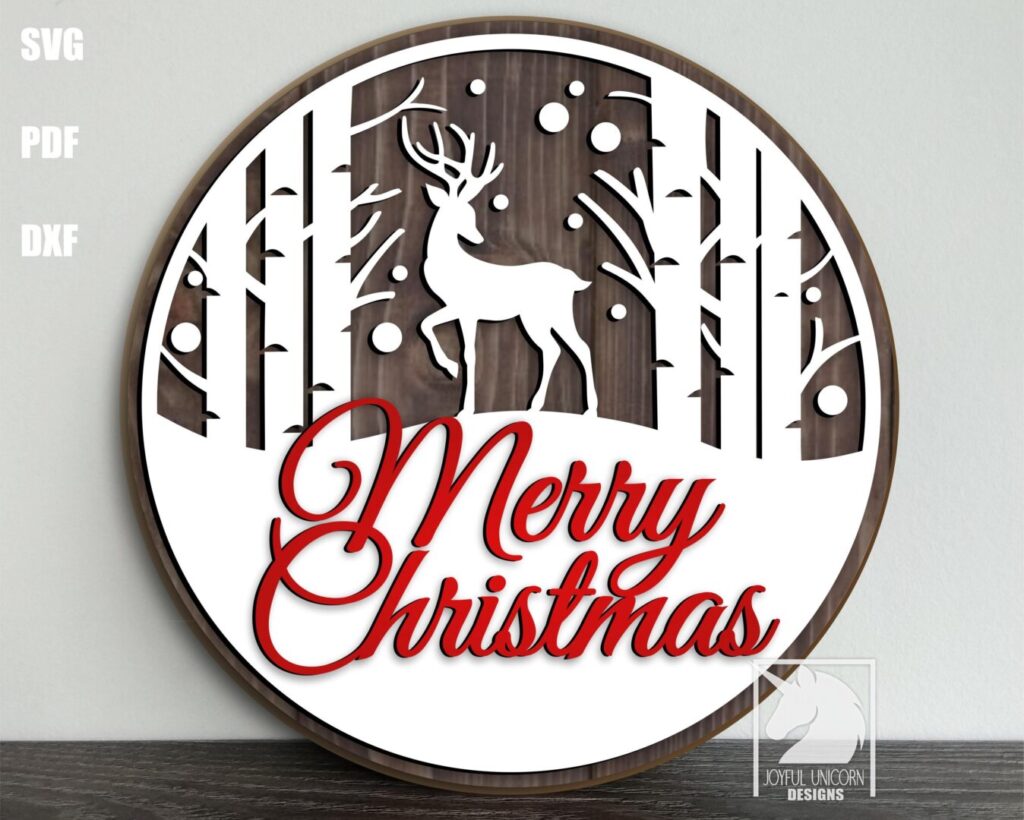 Merry Christmas Reindeer SVG Winter Forest Door Hanger Laser Cut File ...