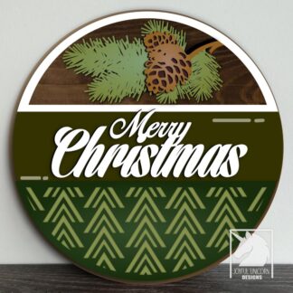 Merry Christmas Round Sign SVG, Pine Cone Door Hanger SVG, Porch Welcome Sign, Laser Cut File, Glowforge and Cricut Ready File, Winter Decor