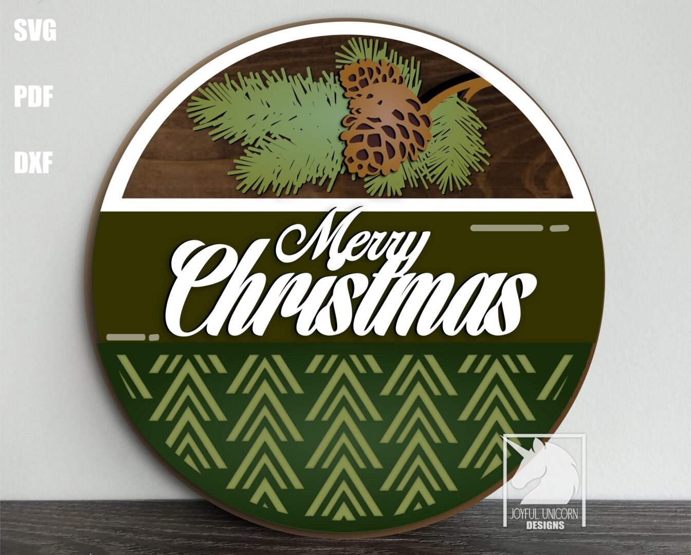 Merry Christmas Round Sign SVG, Pine Cone Door Hanger SVG, Porch Welcome Sign, Laser Cut File, Glowforge and Cricut Ready File, Winter Decor