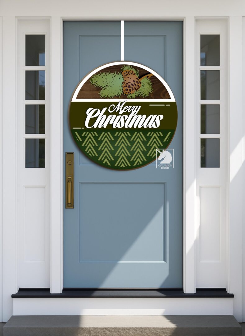 Merry Christmas Round Sign SVG, Pine Cone Door Hanger SVG, Porch Welcome Sign, Laser Cut File, Glowforge and Cricut Ready File, Winter Decor - Image 2