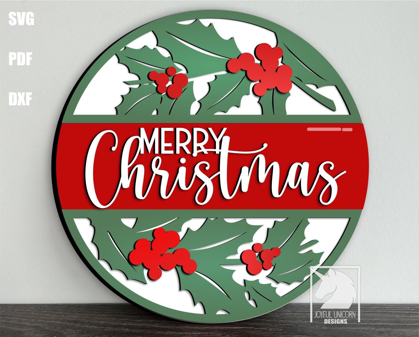 Merry Christmas Sign SVG Christmas Holly Door Hanger SVG Mistletoe Welcome Sign Round Sign for Glowforge XTool Cricut Holiday DXF File