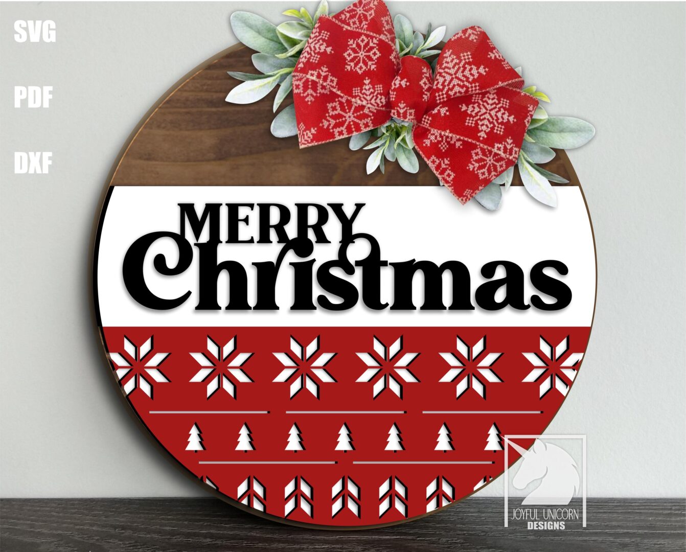 Merry Christmas Door Hanger SVG Scandinavian Sweater Pattern Laser Cut File Nordic Christmas Sign SVG Christmas Holiday Sign DXF