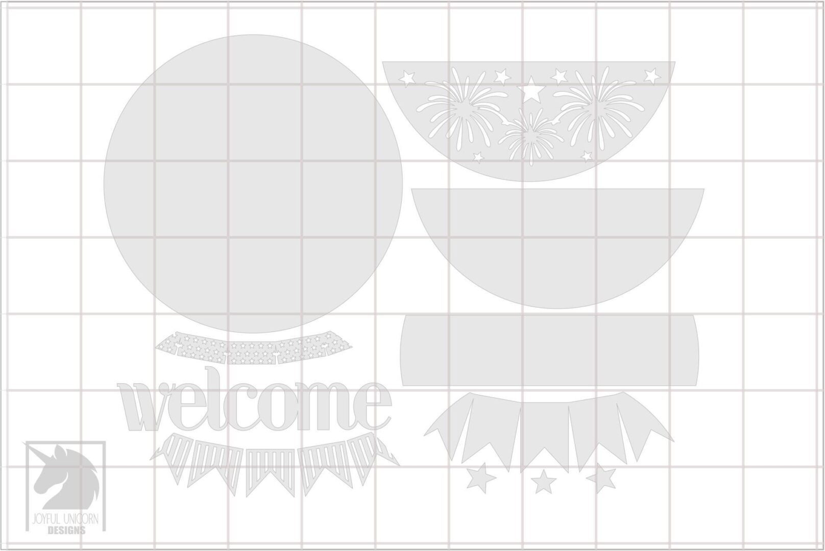 Patriotic Welcome Sign SVG 4th of July Round Door Hanger DXF Fireworks Laser Cut File American Flag Sign Glowforge XTool Cricut Ready File - Image 3