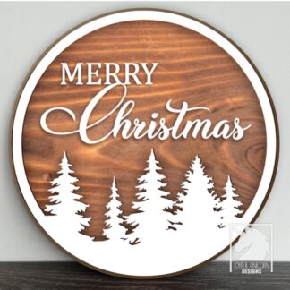Merry Christmas Round Sign SVG Pine Tree Door Hanger SVG Winter Forest Sign SVG Christmas Welcome Sign Glowforge Xtool Laser Cut File