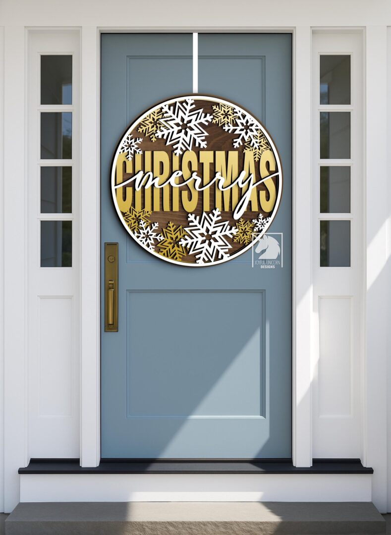 Merry Christmas Wood Round Sign SVG Winter Snowflakes Door Hanger Glowforge Xtool Cricut Ready File PDF DXF Digital Download - Image 2
