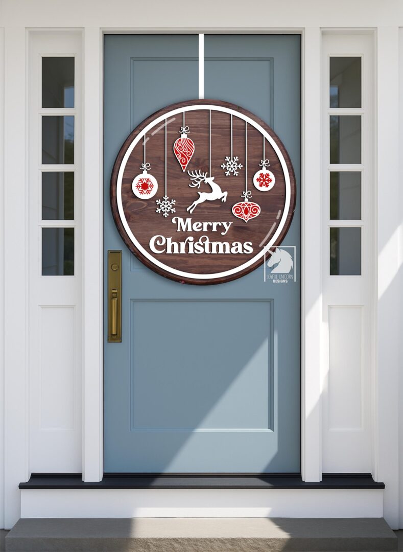 Reindeer Merry Christmas Sign SVG Christmas Round Sign Laser Cut File Holiday Hanging PDF DXF for Glowforge Cricut Xtool - Image 2