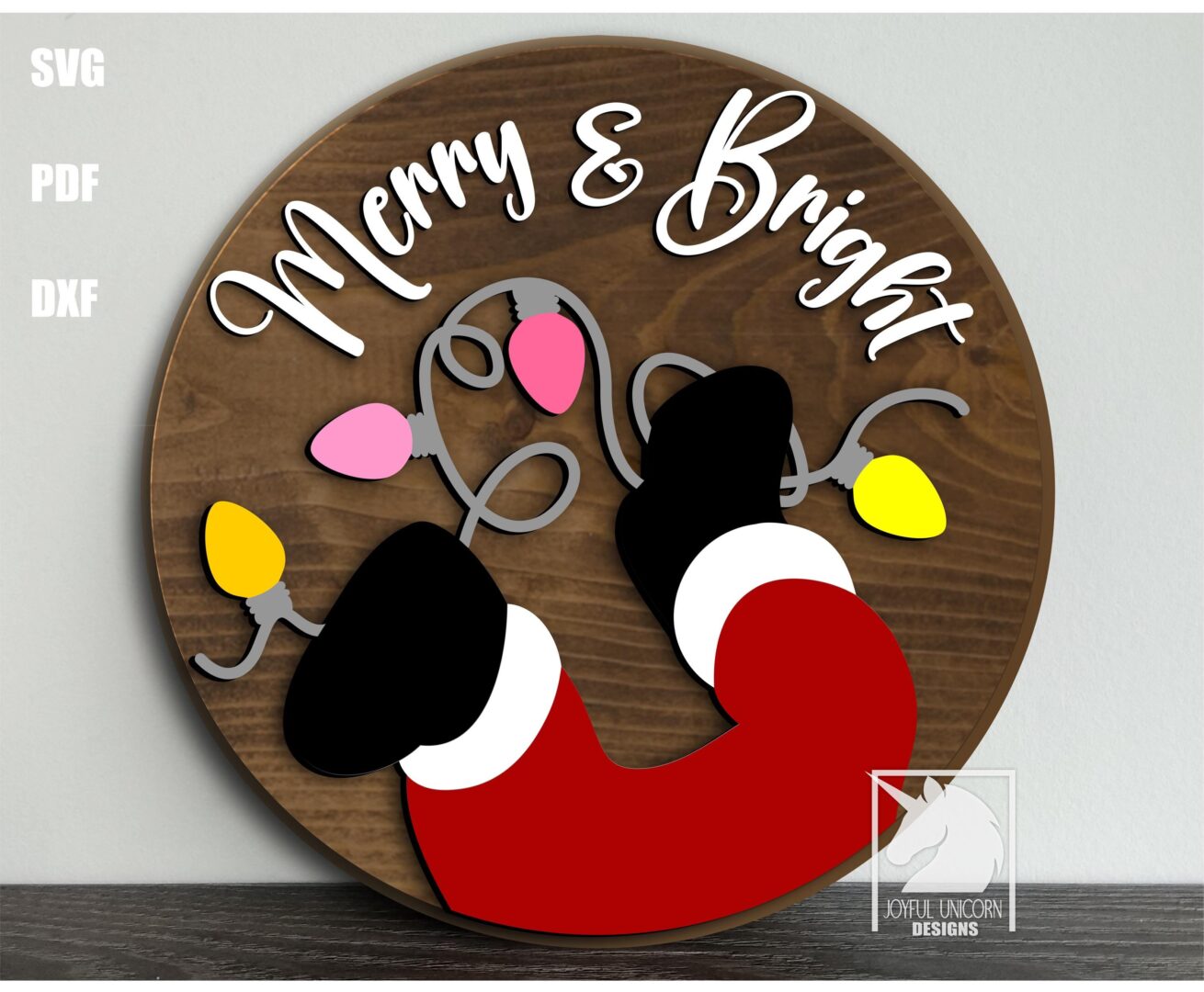 Merry and Bright Round Sign SVG Santa Claus Door Hanger SVG Christmas Welcome Sign SVG Laser Cut File Glowforge Xtool Cricut Ready File