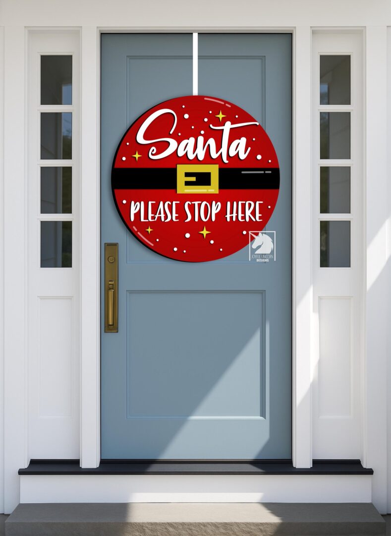 Santa Please Stop Here Sign SVG Christmas Door Hanger SVG Santa Belt Sign Laser Cut File Glowforge Xtool Ready File Front Door Sign DXF - Image 2