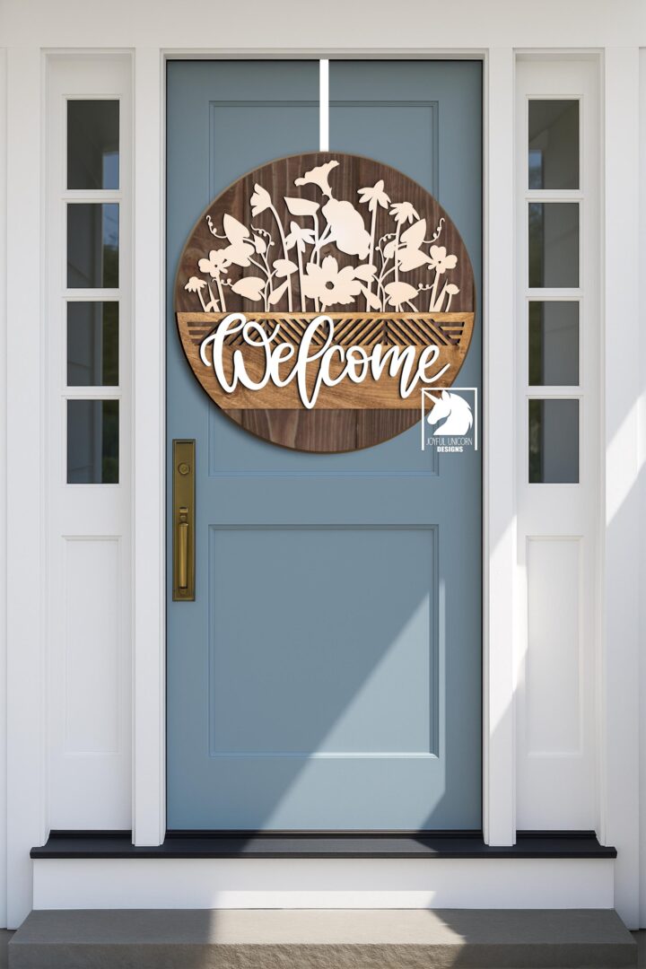 Wildflowers Welcome Door Hanger SVG | Farmhouse Round Sign | Layered Laser Cut File for Glowforge, Xtool, Cricut | Digital Download File - Image 2