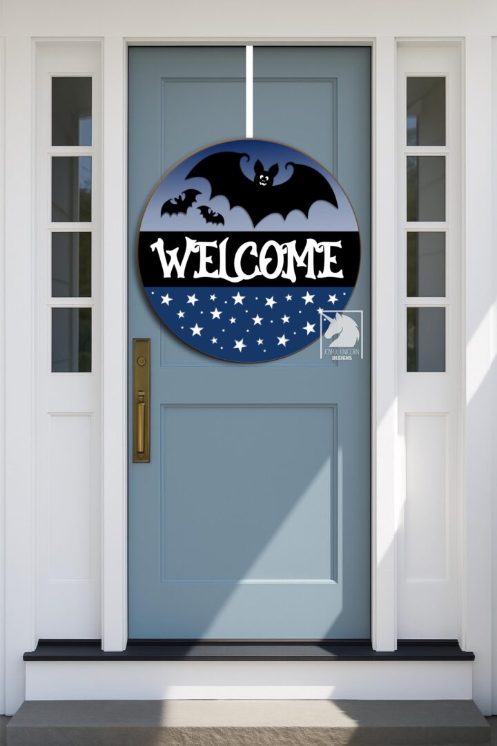 Halloween Bat Welcome Sign SVG Cute Halloween Door Hanger Laser Cut File Glowforge for Cricut Xtool Front Porch Sign Halloween Decor SVG - Image 2