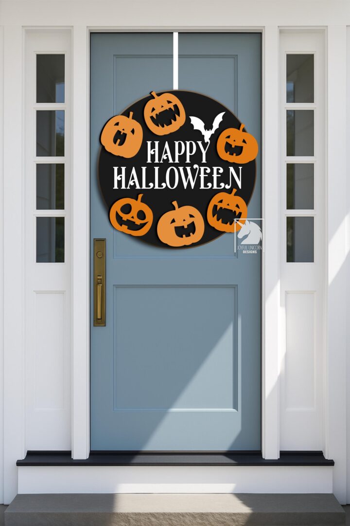 Happy Halloween Door Hanger SVG Pumpkin Welcome Sign SVG Halloween Round Sign Laser Cut File GLowforge Xtool Cricut File Front Door Decor - Image 2