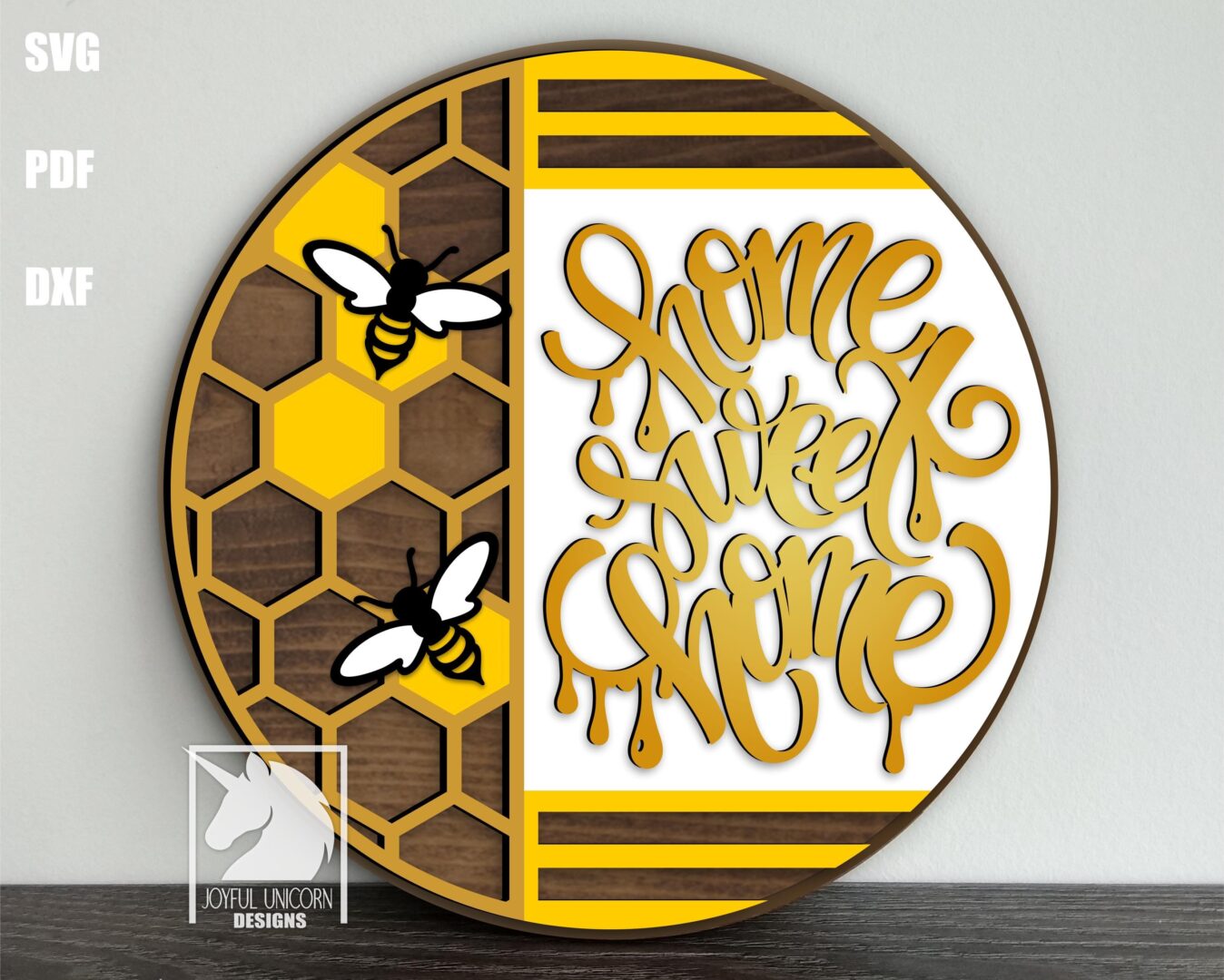 Home Sweet Home Wood Sign SVG, Bee Door Hanger SVG, Homeycomb Door Sign, Dripping Honey Sign, Glowforge, Cricut, CNC Ready File, Summer Sign