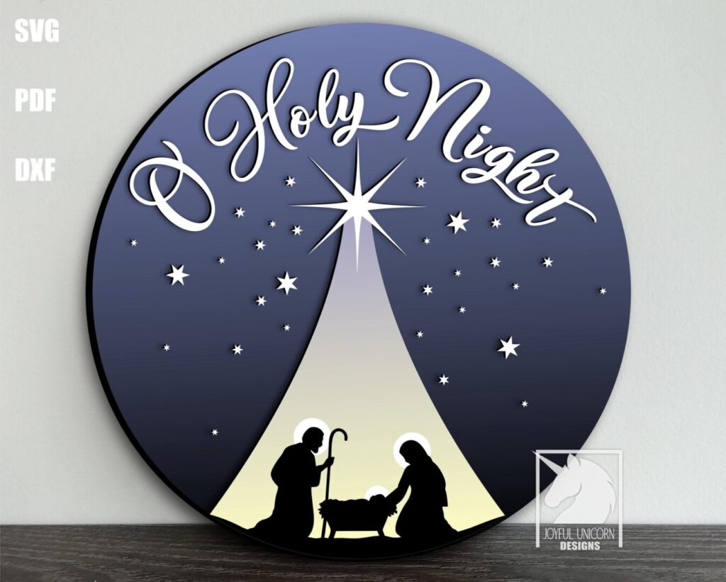 Visual Sign Nativity O Holy Night Nativity Sign SVG Christmas Round Sign Laser Cut File ...