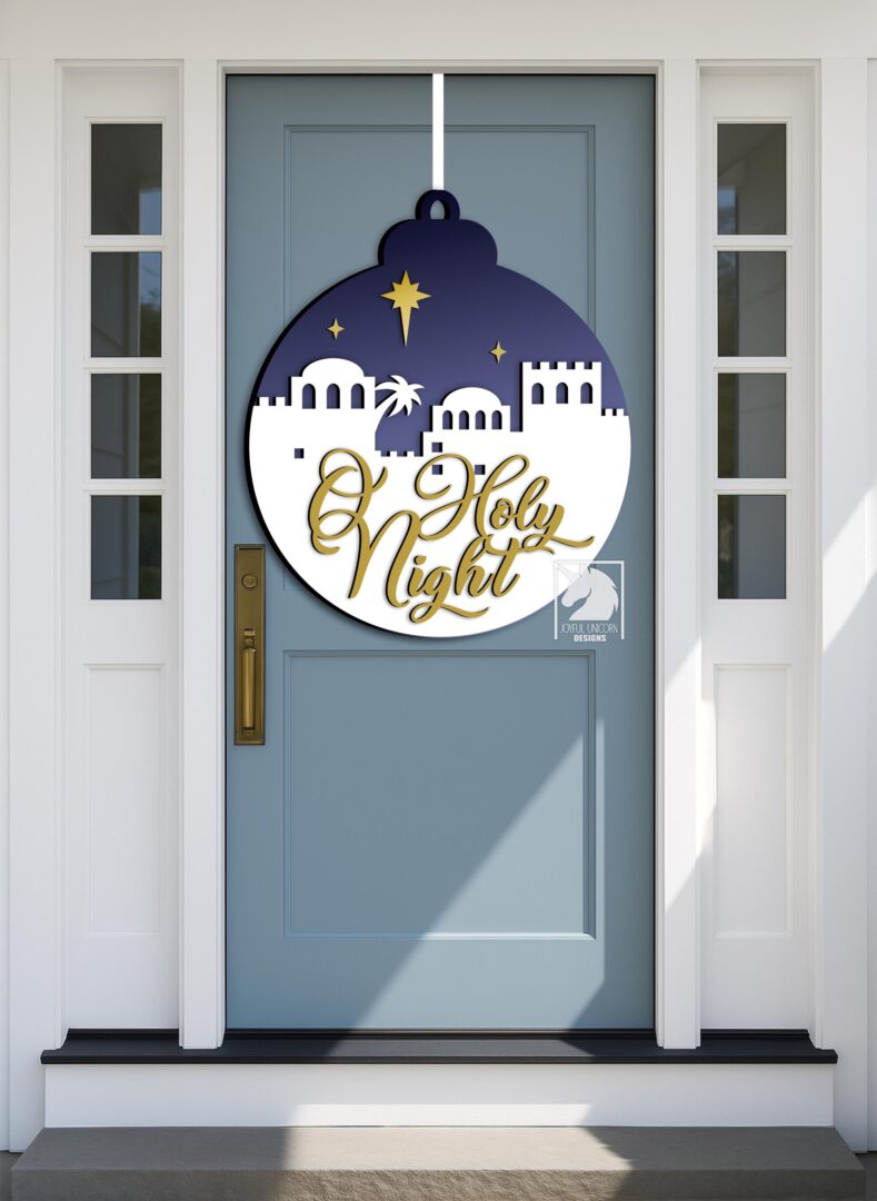 O Holy Night Door Hanger SVG Christmas Bethlehem Scene Sign Nativity Door Hanger SVG Laser Cut File Christmas Ball Sign Glowforge File - Image 2