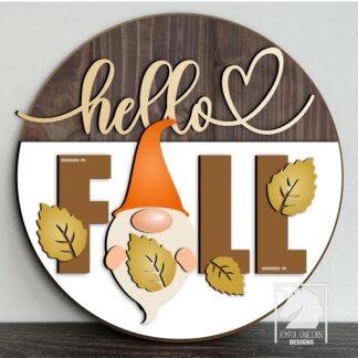 Hello Fall Gnome Door Hanger SVG Autumn Welcome Sign Cut File DXF Fall Gnome Round Sign Layered File Digital Download for Cricut Glowforge