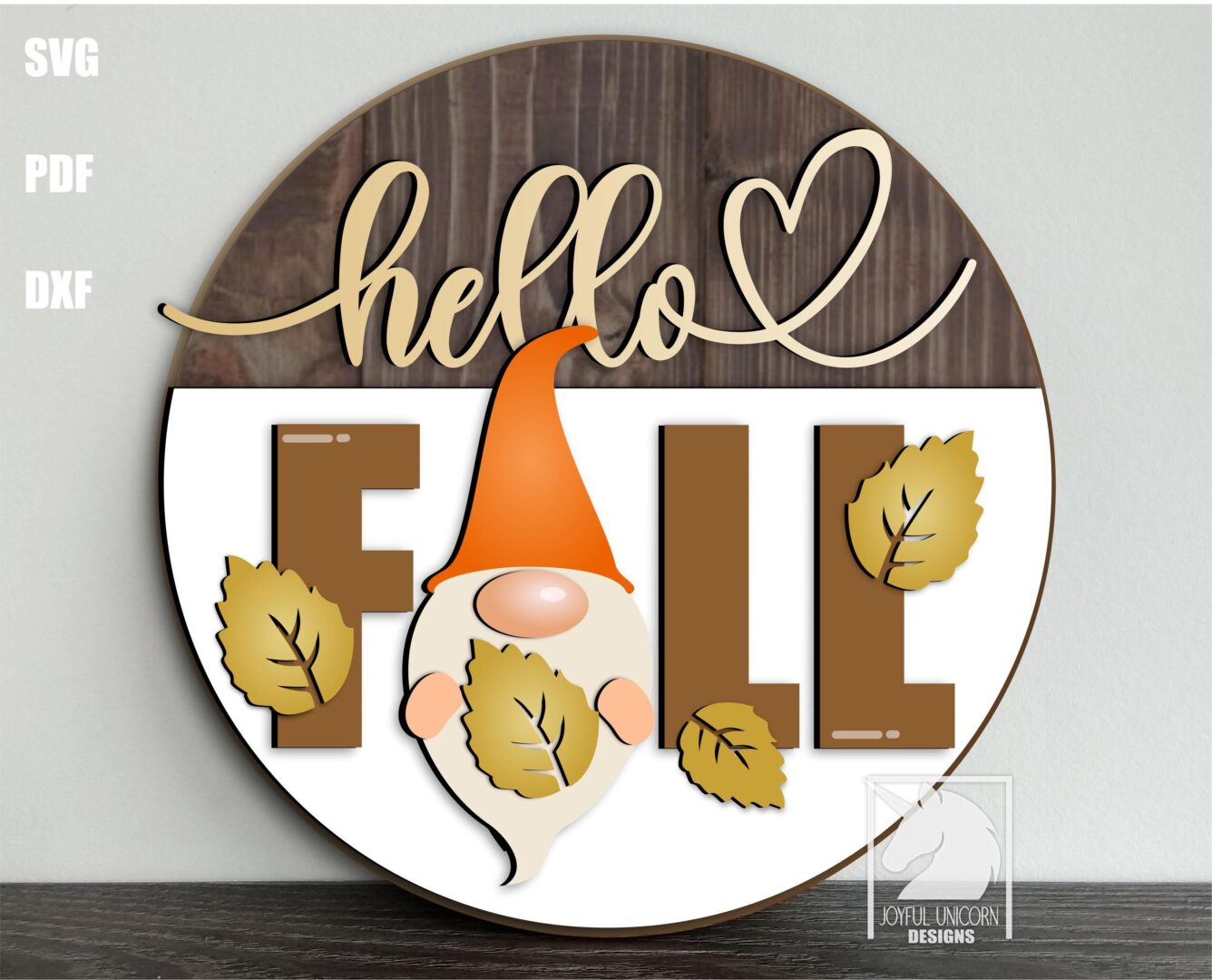 Hello Fall Gnome Door Hanger SVG Autumn Welcome Sign Cut File DXF Fall Gnome Round Sign Layered File Digital Download for Cricut Glowforge