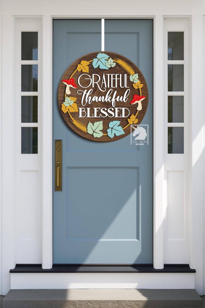 Grateful Thankful Blessed Sign SVG Fall Wreath Door Hanger with Mushrooms and Leaves Harvest Laser Cut File SVG Digital Download File - Image 2