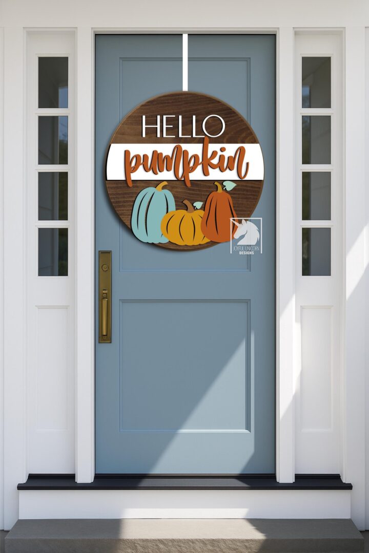 Hello Pumpkin Door Hanger SVG Fall Pumpkin Round Sign Laser Cut File Autumn Porch Decor Glowforge & XTool Ready Digital Download PDF DXF - Image 2