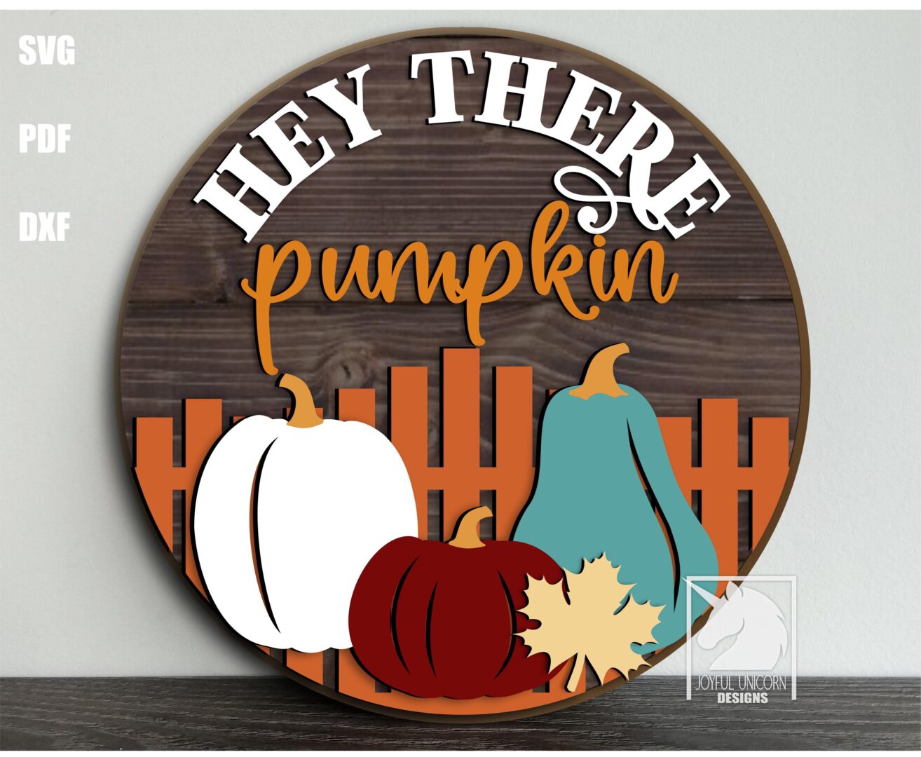 Hey There Pumpkin Door Hanger SVG Fall Pumpkin Fence Round Sign Laser Cut File Autumn Porch Decor Glowforge & XTool Digital Download PDF DXF