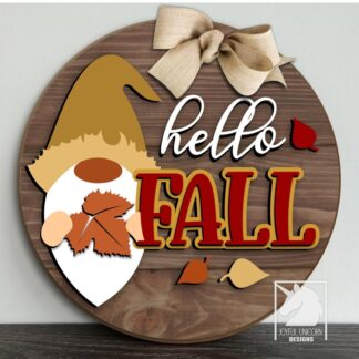Hello Fall Gnome Door Hanger SVG Autumn Gnome Welcome Sign Glowforge Cricut CNC Ready File Autumn Front Door Decor SVG Laser Cut File
