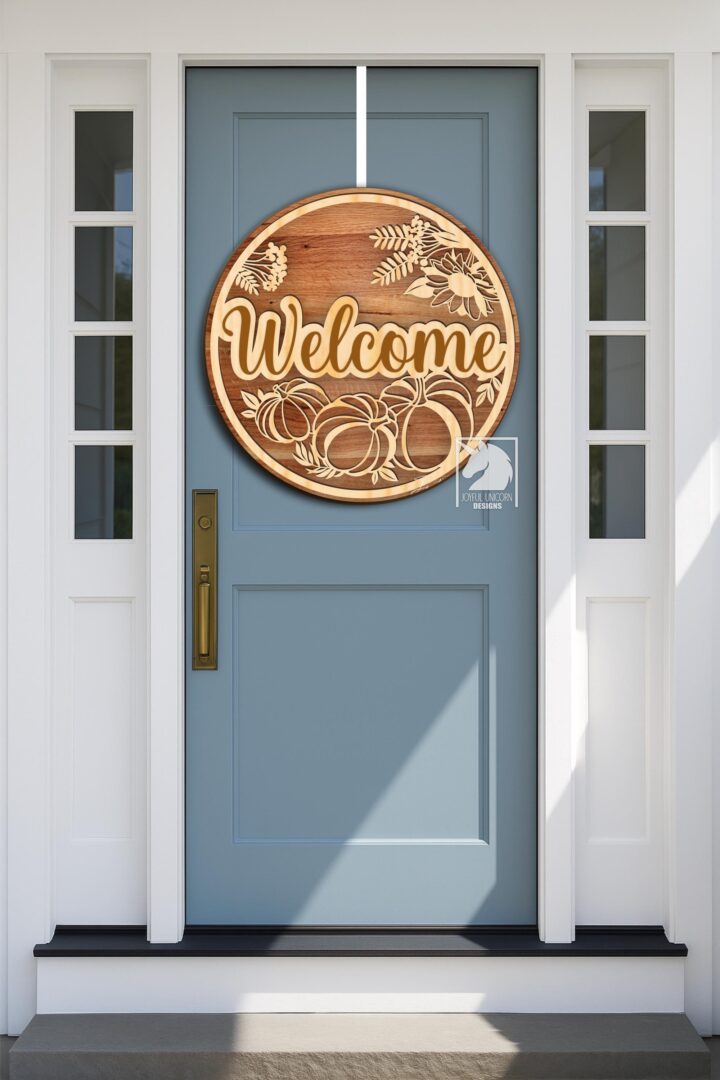 Welcome Door Hanger SVG Fall Floral Pumpkin Round Sign Laser Cut File Autumn Porch Decor Digital Download PDF DXF for Glowforge & XTool - Image 2