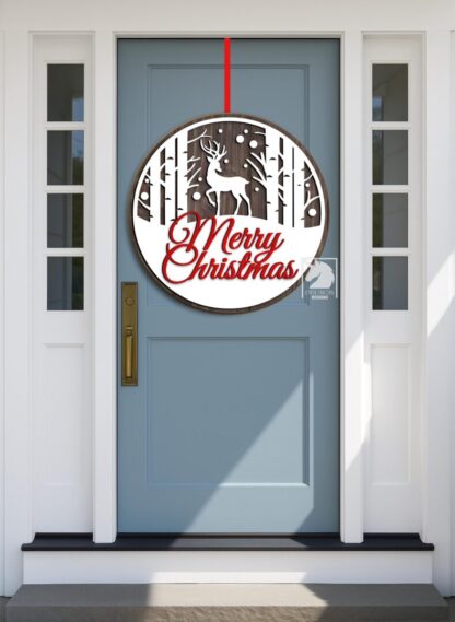 Merry Christmas Reindeer SVG Winter Forest Door Hanger Laser Cut File ...