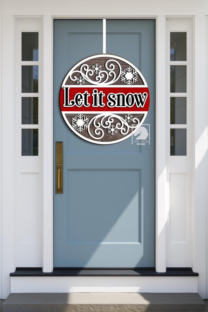 Let It Snow Sign SVG Winter Snowflake Door Hanger Laser Cut File Holiday Round Sign for Glowforge XTool Cricut PDF DXF Download - Image 2