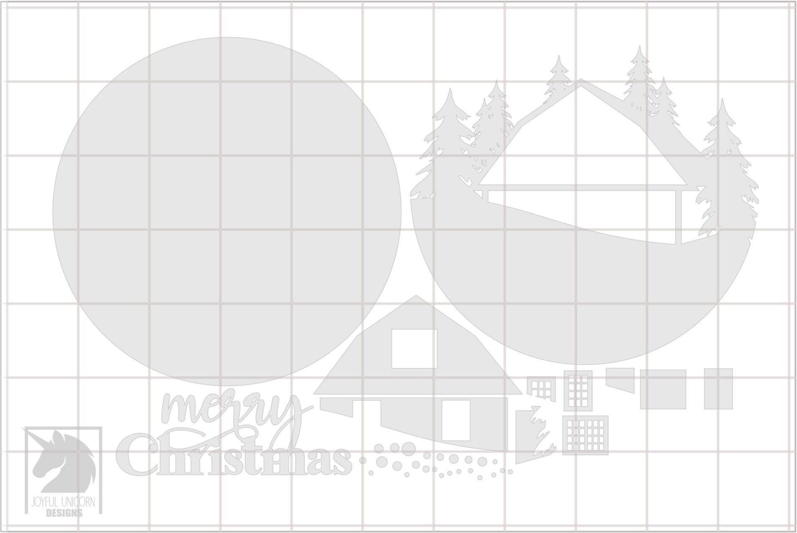 Merry Christmas Cabin SVG Winter Barn Door Hanger Laser Cut File Snow Scene Round Sign for Glowforge XTool Cricut Christmas Front Door Decor - Image 3