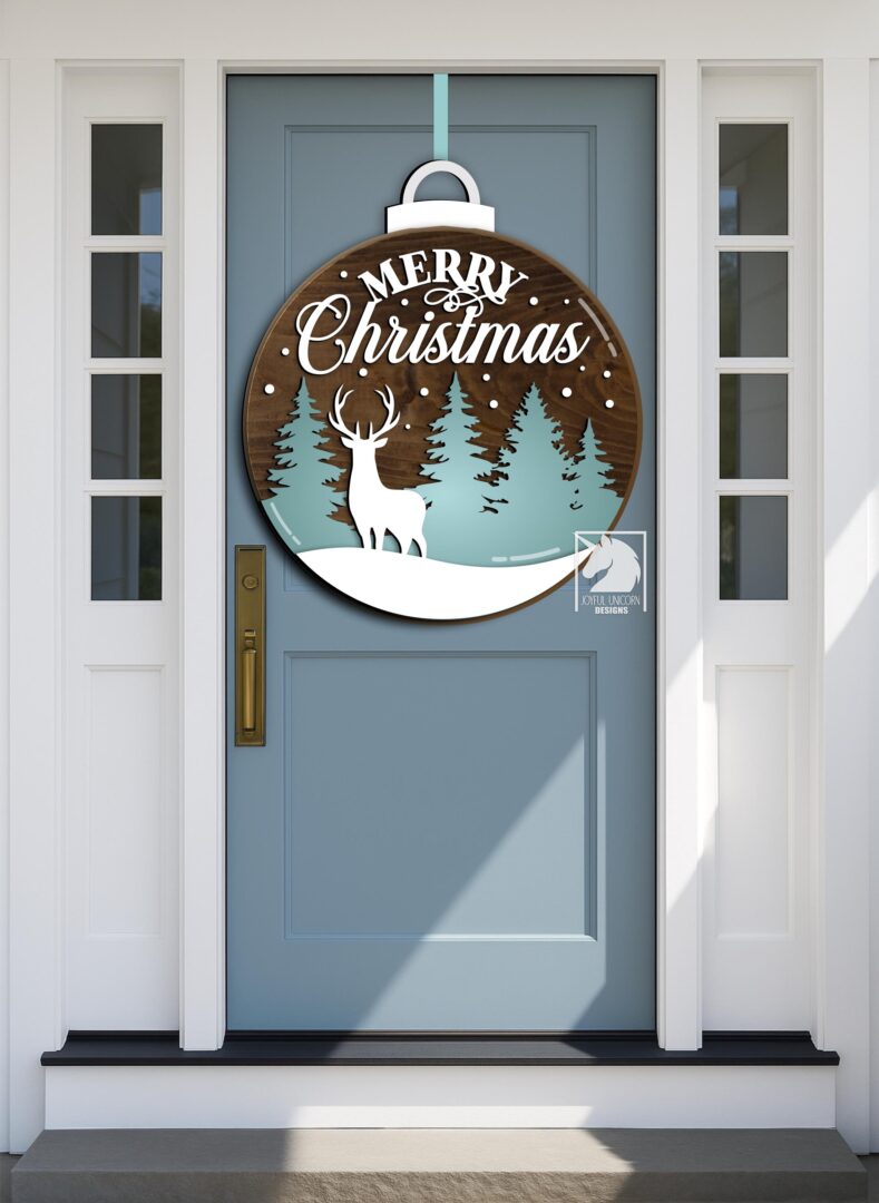 Merry Christmas Door Hanger SVG Christmas Ball Welcome Sign Deer Round Sign SVG Laser Cut File Glowforge Xtool Cricut Christmas Decor SVG - Image 2