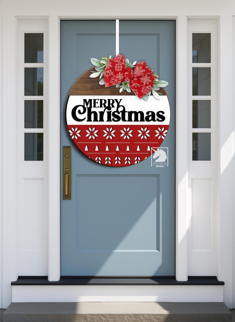 Merry Christmas Door Hanger SVG Scandinavian Sweater Pattern Laser Cut File Nordic Christmas Sign SVG Christmas Holiday Sign DXF - Image 2
