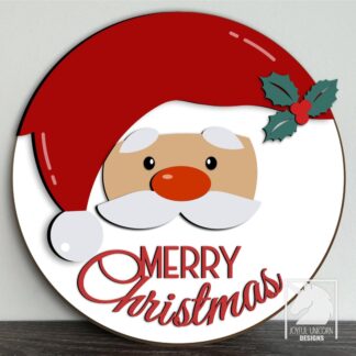 Santa Claus Face Welcome Sign SVG Merry Christmas Door Hanger SVG Laser Cut File for Glowforge Cricut Xtool Holiday Front Door Decor DXF